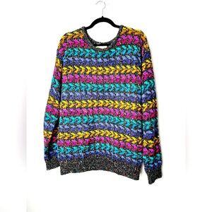 Vintage Messages Multicolor Chunky Knit Pullover Sweater. XL Retro Style